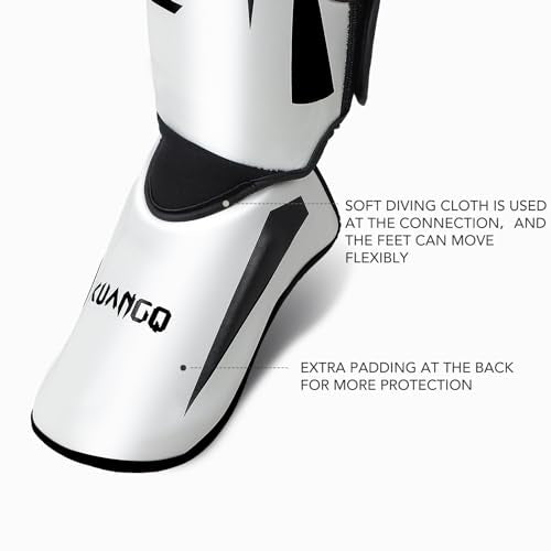 Muay Thai Shin Guards, Muay Thai Martial Arts Kicking Leg Instep Protection Pads Sparring Gear,for Kickboxing MMA Training and Sparring,Professional MMA Equipment - color: Black-White, size: Medium