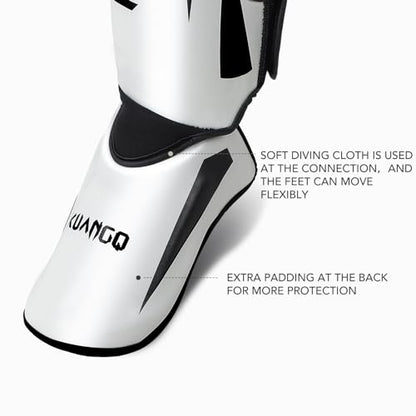 Muay Thai Shin Guards, Muay Thai Martial Arts Kicking Leg Instep Protection Pads Sparring Gear,for Kickboxing MMA Training and Sparring,Professional MMA Equipment - color: Black-White, size: Medium