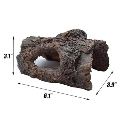 Tfwadmx Aquarium Decoration Cave Resin Hollow Tree Trunk Log Terrarium Ornament Fish Tank Hideout for Betta Cichlid Shrimp Small Reptile Gecko