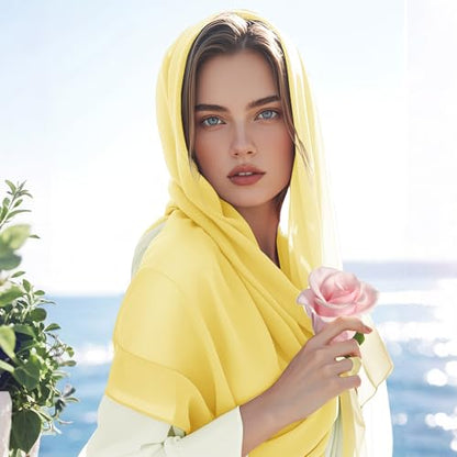 Chiffon Scarf,Soft Breathable Chiffon Shawls and Wraps,Silky Women's Hijab for Evening Dresses Wedding Bridal Scarves - color: Light Yellow, size: 67 x 28 inches