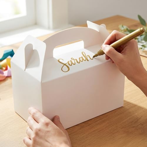 Papertide White Gable Box with Handles, 30 Pack 9.45×5×5 inch Sturdy Colorful Cardstock treat Boxes for Christmas Birthday Party Favors, Premium Presentation Boxes with Lids - color: White