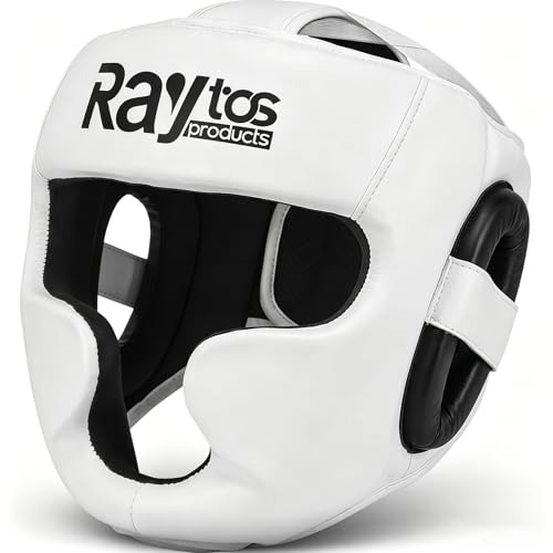 Boxing Headgear for Men Women – Professional Lightweight Open Face Head Guard, Breathable Protection, Secure Fit for MMA Muay Thai Kickboxing Sparring Training - color: White
