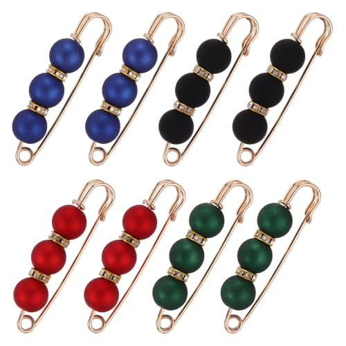 MECCANIXITY Pearl Brooch Pins, Decorative Safety Pin Brooch - color: Red/Green/Blue/Black