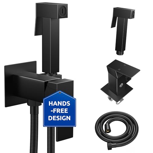 Arofa Warm Water Bidet Sprayer for Toilet with Hot and Cold Rough-in Valve, Hands-Free Handheld Jet Spray with Adjustable Water Flow, Black Square Toilet Sprayer with Bidet Hose for Feminine Wash - color: Black, size: Built-in Hot & Cold Square-1 Pack