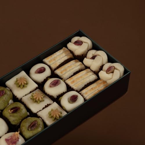 OMNIYA Delicacy Marzipan Lozina Box (1 LB, 25 Pieces) – Premium Mediterranean Marzipan Sweets with Pistachio & Rose – Gourmet Gift Box for Eid, Christmas, Weddings & Special Occasions