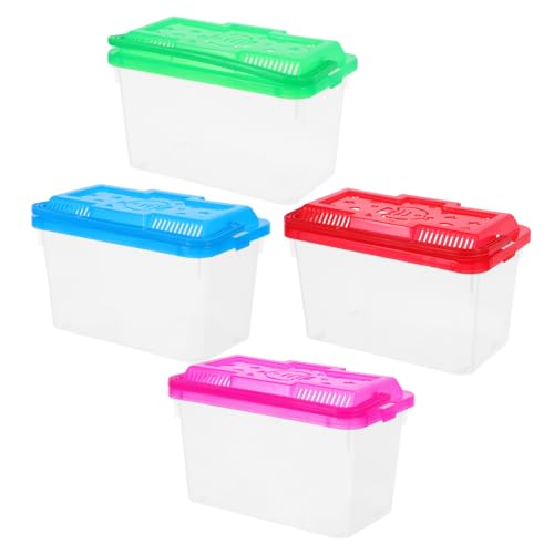LIOOBO 4Pcs Mini Handheld Fish Tank Portable Pet Carrier with Stable Base Transparent Plastic Aquarium Box for Small Fish Turtles Reptiles Hamsters Versatile Use with Vibrant Lid
