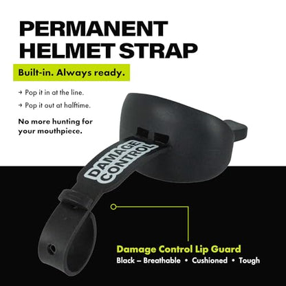DAMAGE CONTROL Pacifier Football Mouth Guard – Permanent Strap – Black | Youth Football Mouthpiece, No Boiling, Breathable Design, Protects Lips & Teeth, Works with Braces - color: Black