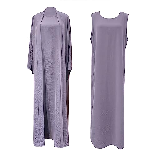 2PCS Women's Muslim Dresses Abaya Islamic Dubai Prayer Dress Robe Long Cardigan Maxi Dress - color: Purple, size: Large