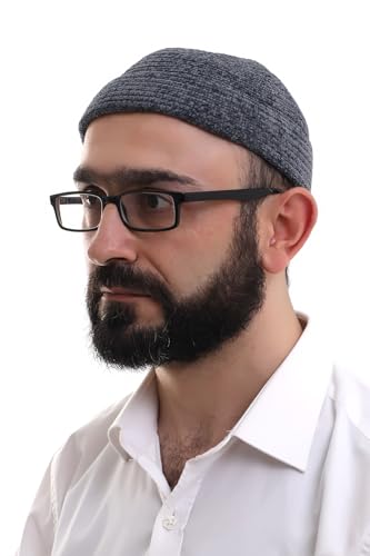 ihvan online Kufi Hats for Men, Taqiya, Takke, Turkish Muslim Winter Velvet Roll-up Edge Prayer Skullcaps, Islamic Gifts - color: Grey Dark