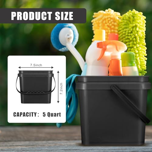 Mifoci 4 Pcs Plastic Bucket 5 Quart Square Cleaning Bucket Utility Small Pail with Handle for House Cleaning Storage Livestock Feeding Car Washing (White,Black) - color: White, Black