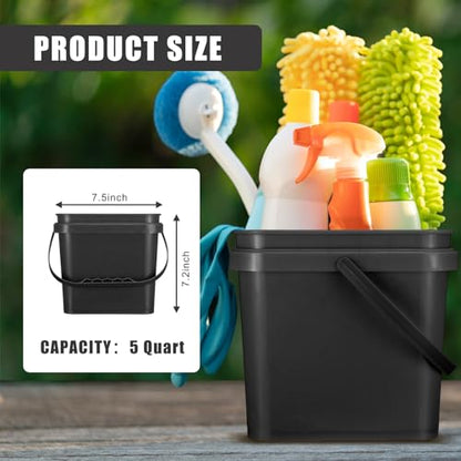 Mifoci 4 Pcs Plastic Bucket 5 Quart Square Cleaning Bucket Utility Small Pail with Handle for House Cleaning Storage Livestock Feeding Car Washing (White,Black) - color: White, Black