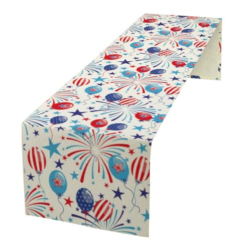 4th of July Table Runner,American Flag Balloon Fireworks Independence Day Table Cloth for Home Indoor Outdoor Kitchen Holiday Birthday Party Decor 13x36 Inch - color: American Flag-10, size: 13x36in