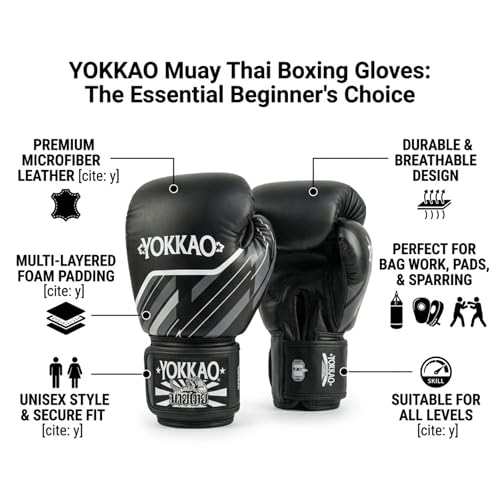 Yokkao Muay Thai Boxing Gloves – Essential Gloves for Beginners Men & Women Microfiber Leather Multi-Layered Foam Padding & Secure Fit - size: 8oz
