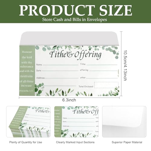 1100 Count Church Offering Envelopes Greenery Bill Size Blank Envelope Tithe Donation My Offering for Checks Cash Religious Occasions Church Supplies