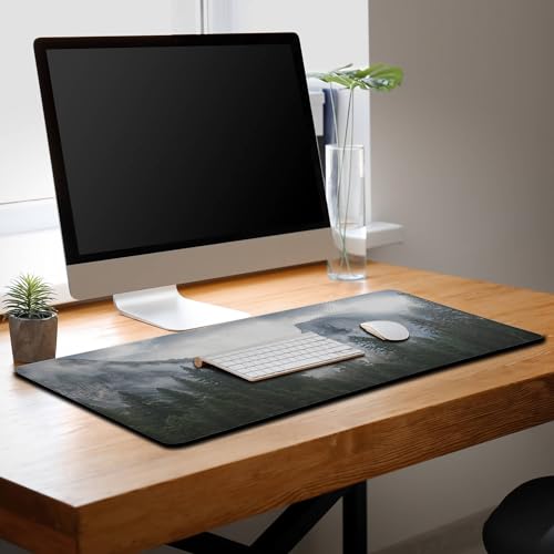 Gaming Mouse Pad - Green XXL Non-Slip Rubber Base 35.4" X 15.7" for Game Office, Park Nature Mountain Trees Mist - color: National Park