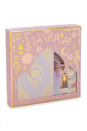 ihvan online Prayer Gift Set for Hajj and Umrah, Soft Thin Muslim Prayer Rug, Beads Taasbih, Holy Quran Translated English, Praying Mat, Islamic Gift Set for Ramadan & Eid, Pink - color: Pink English