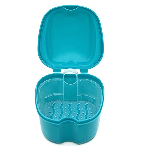 Denture Case, Denture Box with Strainer, Night Cleaner Denture Bath Box for Retainer, Mouthguard, False Teeth, and Denture Cleaning (Teal) - color: Teal