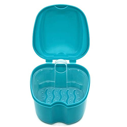 Denture Case, Denture Box with Strainer, Night Cleaner Denture Bath Box for Retainer, Mouthguard, False Teeth, and Denture Cleaning (Teal) - color: Teal