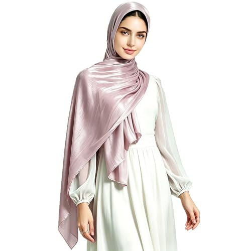 Women Premium Hijab Head Scarf Lightweight Shimmer Scarves Crepe Wedding Shawls and Wraps for Evening Dresses Shiny - color: Pi-purple 10#
