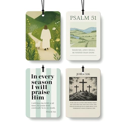 Trendy Jesus Christian Car Air Freshener 4 Pcs Coconut Scented, Religious Faith Car Accessories Mirror Decor for Women, Christian Cross Hanging Air Freshener for Cars Closet Drawer Books - color: Color-10