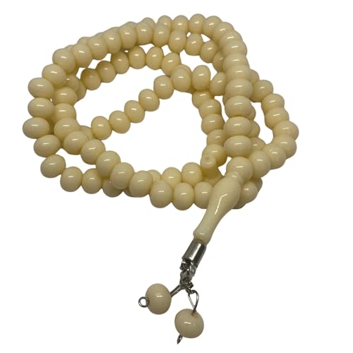 Tasbih Prayer Beads 99, Muslim Prayer Beads, 10 mm Islamic Prayer Beads, Tesbih Turkish 99, Prayer Dhikr Beads, Tesbih Beads (Cream) - color: Cream