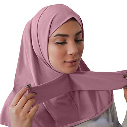AIBEARTY Women Fashion Instant Muslim Turban Hijab with Snap Fastener Breathable Headscarf Bonnet Cap Turban Hat Shawl - color: Modal Pink - 3 Buttons