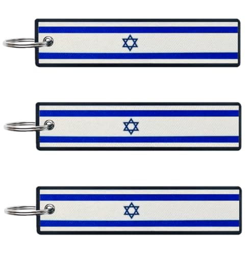 JAVD Israel Flag Keychain Tag with Key Ring - Keys, Cars, Motorcycles, Backpacks, Luggage and Gifts - EDC (3 Pack)