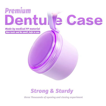 Uouovo Large Denture Case, No-Leak Denture Container Cups for Soaking Full & Partial Dentures, Retainer Cleaning Box, Denture Bath Cup for Travel (purple) - color: purple