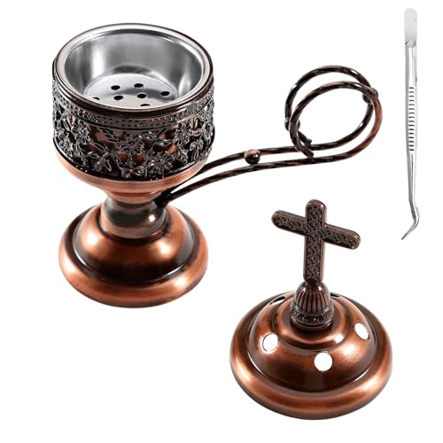 Yawlsow Incense Burner, Frankincense Charcoal Incense Stand, Bakhoor Incense Burner Holder, Ideal for Aromatherapy, Yoga and Spa, Home and Christian Church Censer, (Red Copper) - color: Red Copper