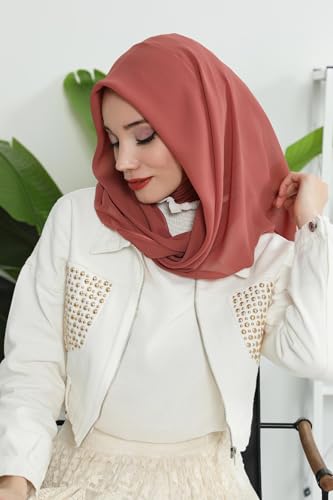Aisha's Design Pre-tied Cotton-Chiffon Scarf for Women Practical Veil Instant Scarf Hijab Stylish Design - color: Cinnamon