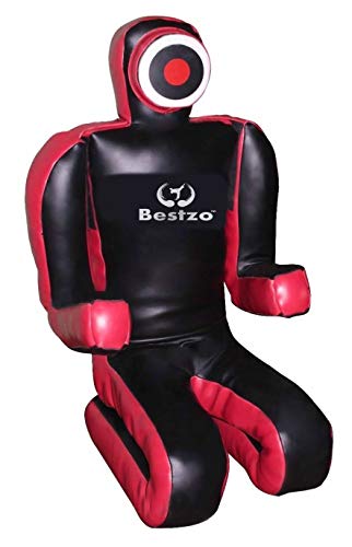 Bestzo MMA Grappling Dummy for Judo Karate Jiu Jitsu Martial Arts Brazilian Wrestling Punching Bag,Throwing,Boxing Dummy Black - Unfilled - color: Synthetic Leather Red/Black, size: 59 inches (5 ft)