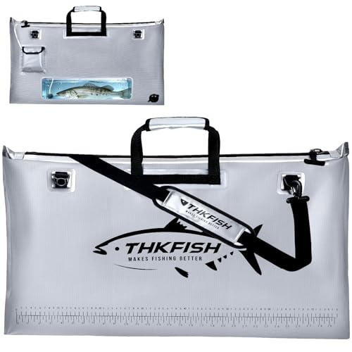 THKFISH Fish Tournament Weigh in Bag for Bass Fishing, Heavy Duty Insulated Live Fish Bag for Caught Fish with Waterproof Zipper and Mesh Liner, Leakproof,Puncture Resistant(Silver-32×19.7in) - color: Silver-32×19.7in