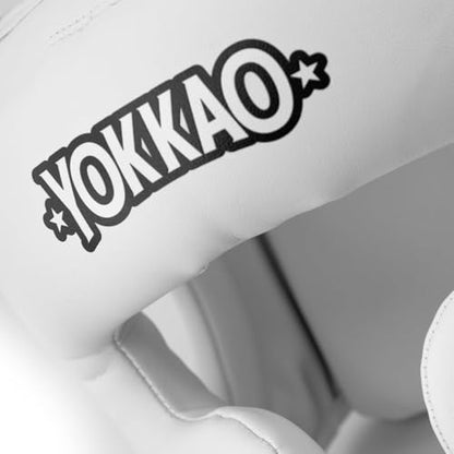 YOKKAO Premium Head Guard | Handmade Genuine Leather Headgear | Ideal for Muay Thai, Boxing, Kickboxing Sparring, Hard Training & Professional Competitions - color: White Training, size: Medium
