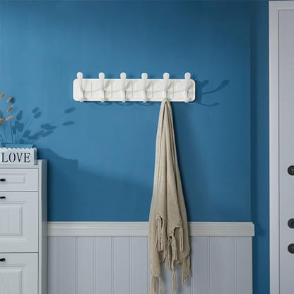 SKOLOO Coat Rack Wall Mount - Scandi-Style Wooden Carved-Block Coat Hook,Pack of 2, Wall Coat Hanger with 6 Hooks for Hanging Coats, Hats, Clothing, Scarfs, White - color: Allwhite