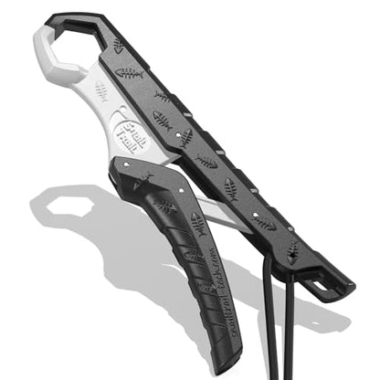 7.5'' Floating Fish Gripper, Fishing Grabber | Catfish Mouth Pliers, Caught Bass Holder, Fish Scale Hook Clamp, Saltwater Lip Grip Tool with Lanyard, Gifts for Men - color: Black-white