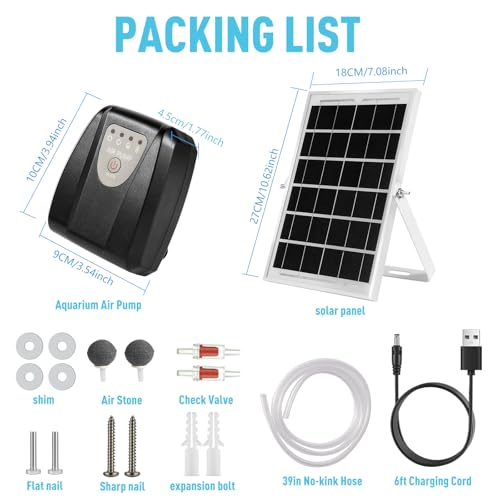Solar Powered Aquarium Air Pump, Quiet Powerful Fish Tank Air Pump - color: Black