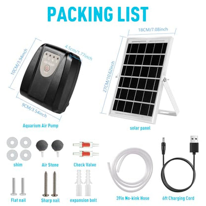 Solar Powered Aquarium Air Pump, Quiet Powerful Fish Tank Air Pump - color: Black