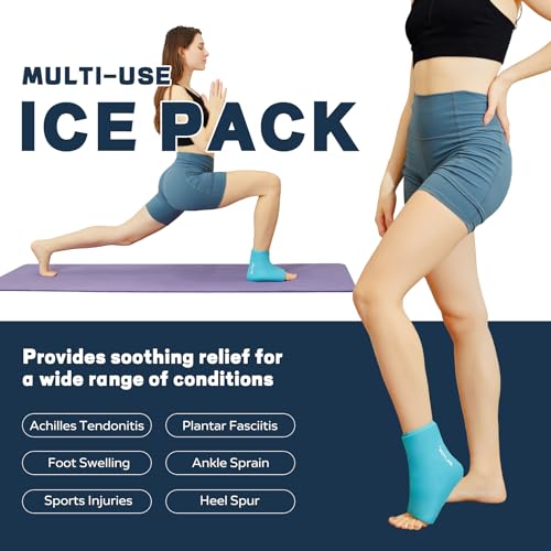Reusable Foot Ankle Ice Pack Wrap for Injuries, Cold Compression Therapy for Achilles Tendonitis, Plantar Fasciitis, Swelling, Sprained, Pain Relief (Blue) - color: Light Blue