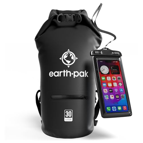 Earth Pak Waterproof Dry Bag with Zippered Pocket - Waterproof Dry Bag Backpack Keeps Gear Dry - color: Black, size: 30L