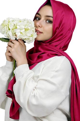 Lina & Lily Luxury Satin Hijab Head Scarf Shawl Wrap for Muslim Women Extra Long - color: Hot Pink