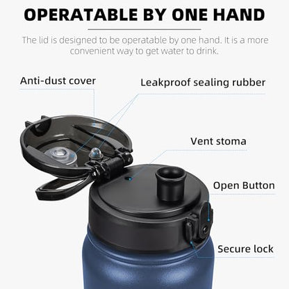 Fanhaw 20 oz Insulated Stainless Steel Water Bottle with Anti-Dust Chug Lid, Leakproof Vacuum Metal Everyday Use Bottle for Kids, Teens & Adults, Back to School Essentials (Navy Blue) - color: Navy Blue, style: 20 Ounces