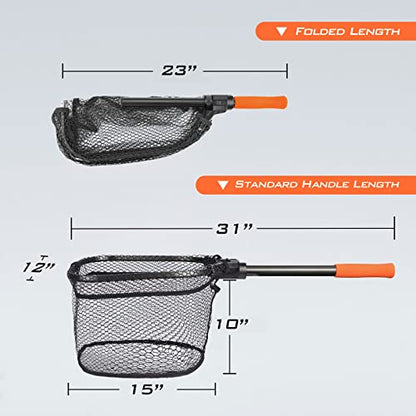 KastKing Brutus Fishing Net, Foldable Extendable Fish Landing Net, Lightweight & Portable Fishing Net with Soft EVA Foam Handle, Holds up to 44lbs/20KG, Fish-Friendly Mesh for a Safe Release - size: 31" Total Length(not extendable), style: Pvc Net