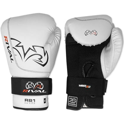 RIVAL Boxing RB1 Ultra Bag Gloves, 20th Anniversary Edition, High-Density Multi-Layered Padding and Signature Wrist Lock Strapping System - color: White, size: Large