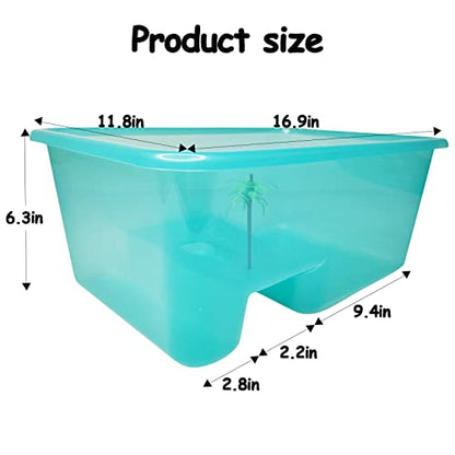 Fhiny Turtle Tank with Lid, Plastic Reptile Terrarium Turtle Breeding Box with Basking Platform Tortoise Aquarium for Crayfish Hermit Crabs Geckos Lizards Habitat Prevent Escaping (Medium)
