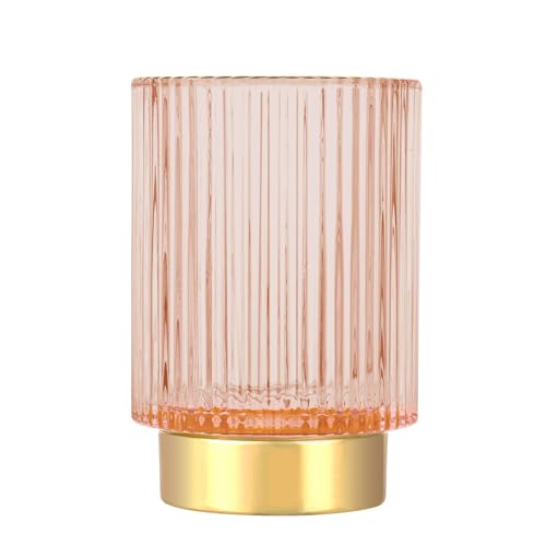 DASITON Makeup Brush holder Organizer,Crystal Cosmetic Makeup Brush Glass Brushes Storage Holder, Vintage Make Up Brush Cup Pen Pencil Holder striped vase(Pink L) - color: Pink, size: L