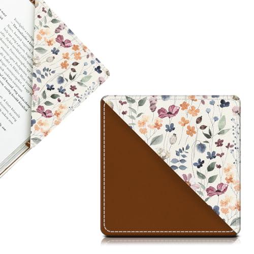Cute Leather Bookmarks, Fun Triangle Making Corner Bookmark, Book Accessories for Reading Book Lovers, Unbreakable Page Markers for Women Men Watercolor Boho Flowers - color: Watercolor Boho Flowers