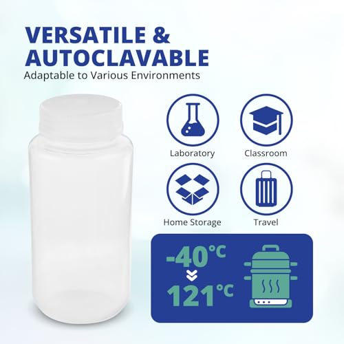 United Scientific® Unistore™ - Sample Container with Lid - Laboratory Grade Polypropylene Wide Mouth Reagent Bottle - 135oz Container with Lid (4000ml), Plastic Bottles with Lids, Pack of 1 | 135 oz Reagent Bottle, Autoclavable to 121°C, BPA-Free Polyprop