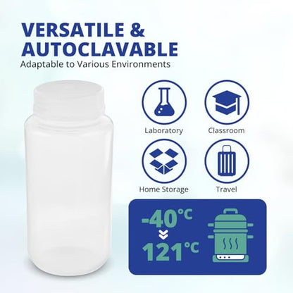United Scientific® Unistore™ - Sample Container with Lid - Laboratory Grade Polypropylene Wide Mouth Reagent Bottle - 135oz Container with Lid (4000ml), Plastic Bottles with Lids, Pack of 1 | 135 oz Reagent Bottle, Autoclavable to 121°C, BPA-Free Polyprop