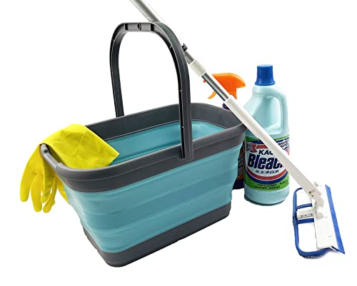 SAMMART 12L (3.1 Gallon) Collapsible Rectangular Handy Bucket/Multiuse Foldable Water Pail for Camping, Fishing (Alloy Grey + Crystal Blue (Set of 2)) - color: Alloy Grey + Crystal Blue (Set of 2)