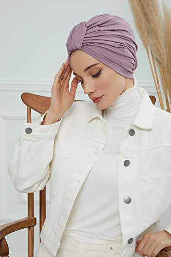Aisha's Design Instant Turban Plain Cotton Scarf Head Wrap Lightweight Hat Bonnet Cap for Women - color: Lilac